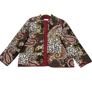 Alfred Dunner Jacket Women 10P Petite Open Front Quilted Paisley Leopard Fall Pr